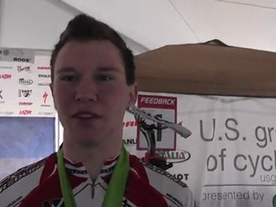 Logan Owen speaks after Exergy USGP Deschutes Cup cyclocross race in Bend, Oregon, December 10, 2011