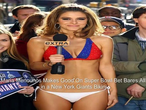 Maria Menounos Makes Good On Super Bowl Bet Bares All in a New York Giants Bikini