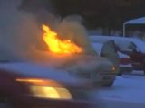 Car spins wheels, catches on fire!