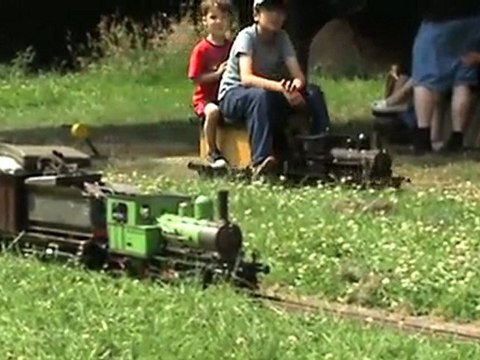 Publikumszug Dampfbahn Leverkusen eilt durch den Wald Fahrtag 5ter Juli 2009