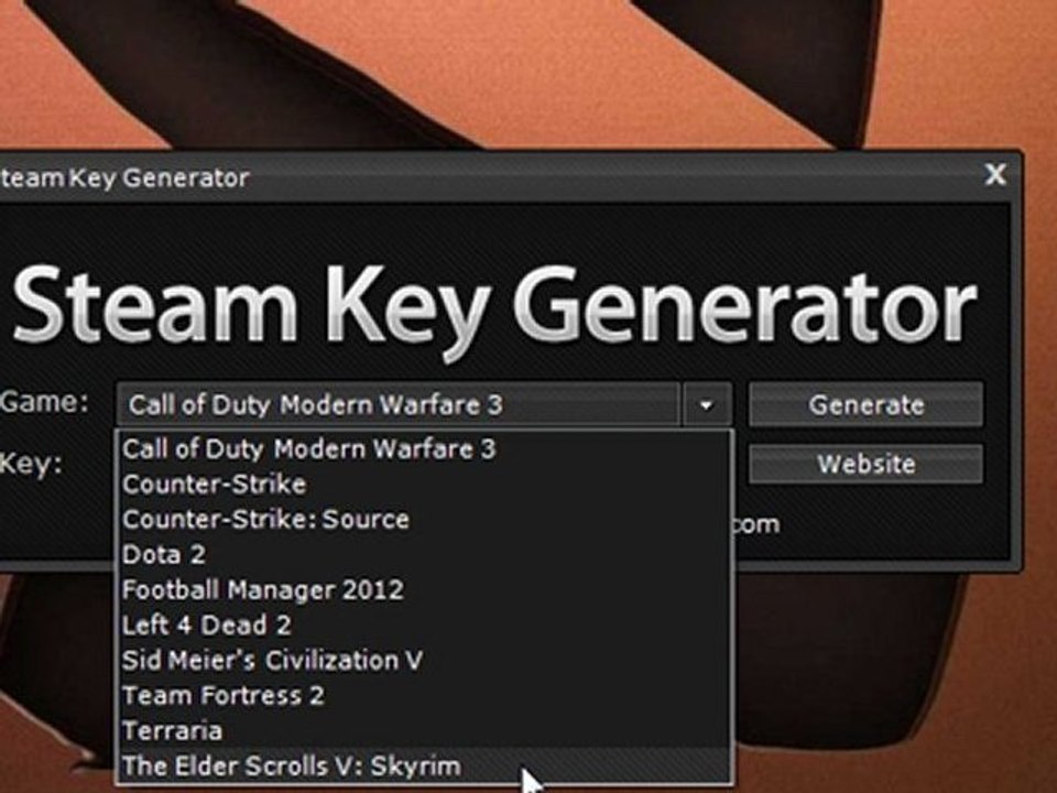 Steam Key Generator - MW 3, Dota 2, Skyrim, Team Fortress 2 and more