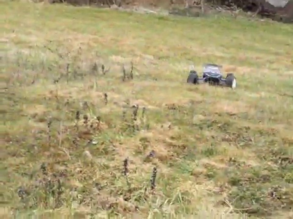 traxxas e-revo brushless en actions sur l'herbe !!