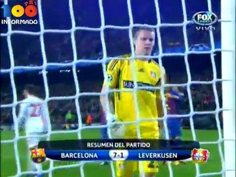 Historico: Messi hace 5 goles en la goleada del Barcelona 7-1 al Bayer Leverkusen.