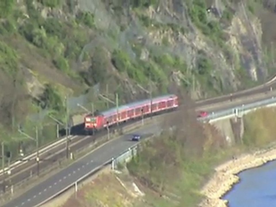 2x BR185, ICE, 3x BR143, 3x BR460, 2x Güterzüge bei Oberwesel