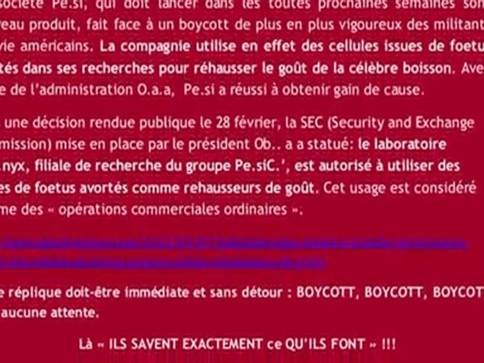 PEPSI utilisera des cellules de foetus avortés pour son nouveau produit Pepsi Next afin de rehausser le goût