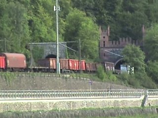 Trains at the north entrance of the Loreley tunnels on the right Rhine line