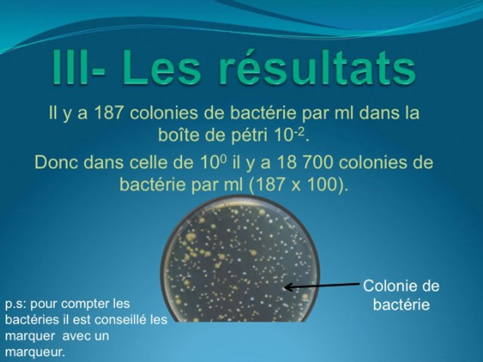 Dénombrement des bactéries dans une eau - Vidéo Dailymotion