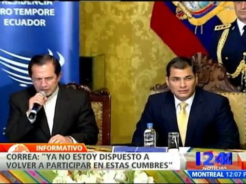 Correa no volverá “a participar de encuentros donde no se debaten problemas latinoamericanos”
