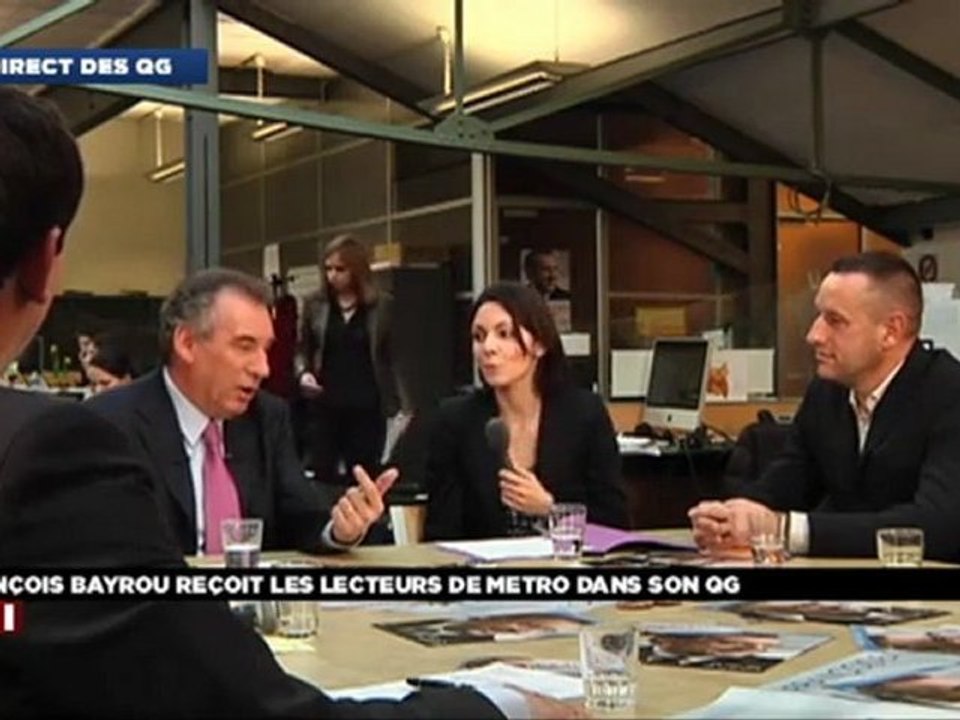 François Bayrou, en direct du QG de campagne avec les lecteurs de Metro sur LCI - 120312