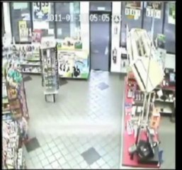 Clerk chases robber away with samurai sword
