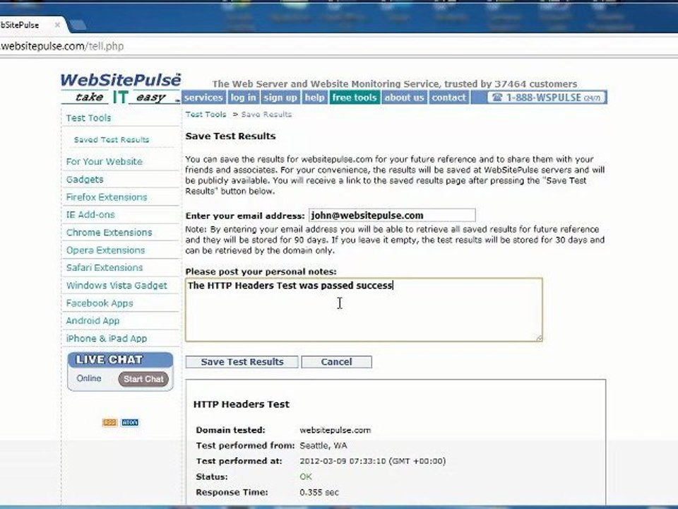 Free Test Tools - Free HTTP Headers Test