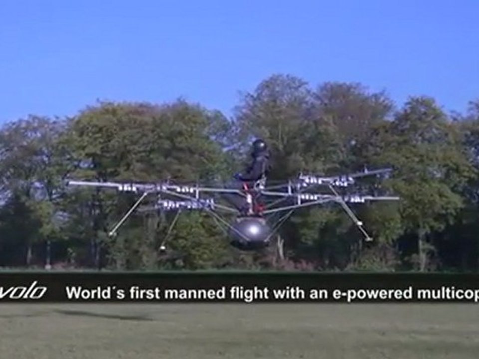 World's first manned flight with an electric multicopter
