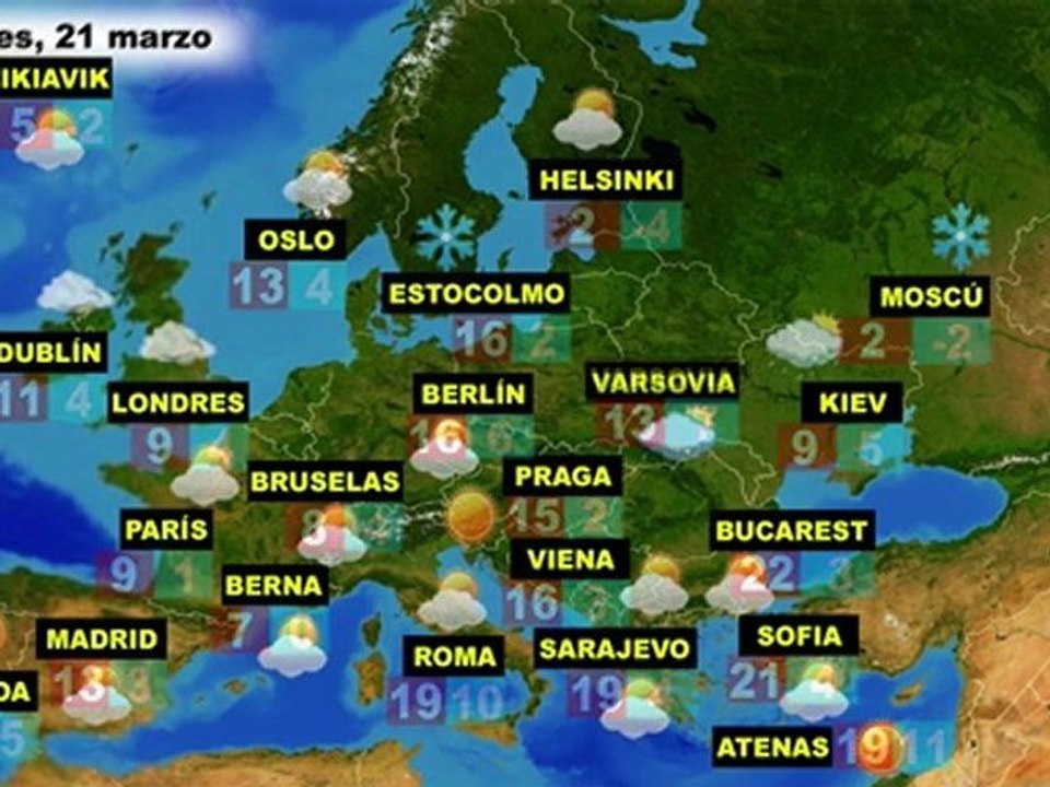 El tiempo en Europa, por países, previsión martes 20 y miércoles 21 de marzo