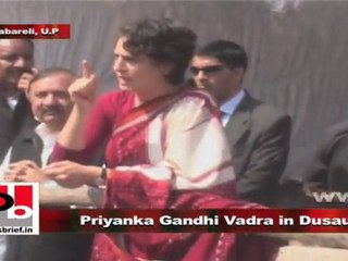 Priyanka Gandhi Vadra in Dusauti (Raebareli) speaking at an election meeting
