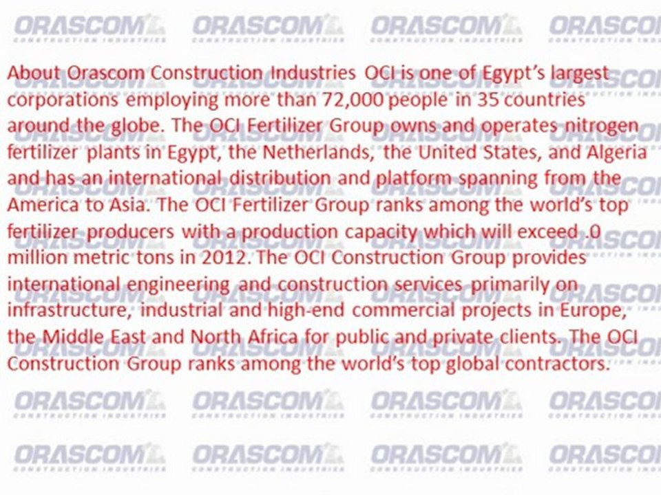 IFC to Provide US$ 100 Million Loan to the OCI Construction Group