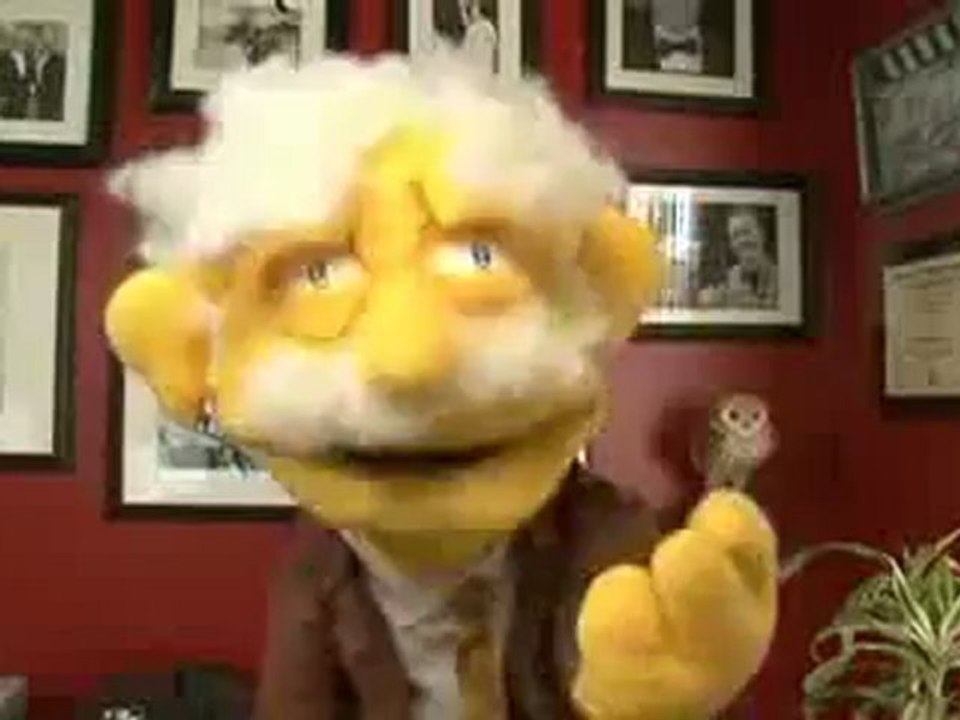 Funny nice puppet talks about mobile technology by