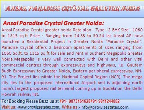 Ansal Paradise Crystal Greater Noida ** 91 9873161628**Greater Noida