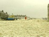 Strange white foam covers Scottish village