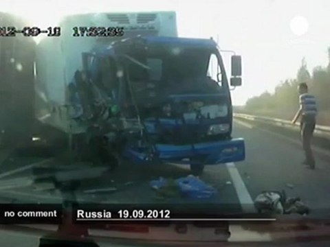 Russian truck driver has lucky escape - no comment