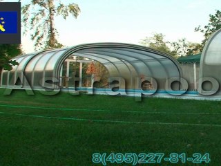 Раздвижение павильона для бассейна с помощью электропривода Voeroka