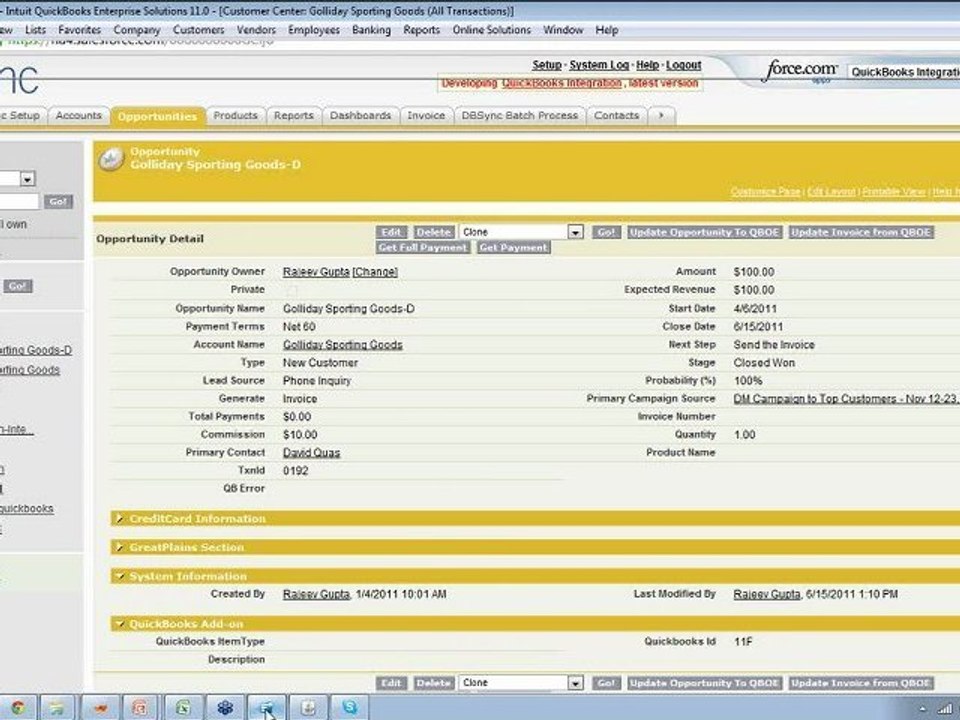 Salesforce and Quickbooks Integration