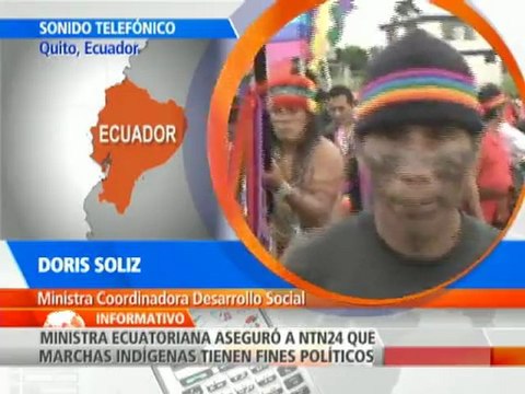 Ministra de Ecuador afirma que marchas indígenas tienen fines políticos