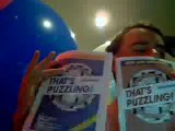 me reading off words to my viewers and blowing big balloons!