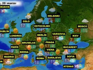 El tiempo en Europa, por países, previsión lunes 26 y martes 27  de marzo