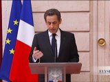 Discours de N. Sarkozy à l'Elysée