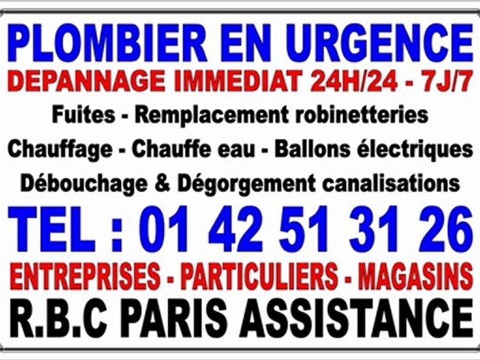 DÉPANNAGE PLOMBERIE PLOMBIER EN URGENCE PARIS - 0142513126