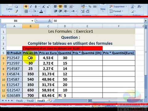 Exercice1 Les formules sous Excel