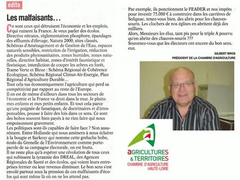 la chasse aux écolos !! mais quels écolos ?? - les malfaisants .. Gilbert Bros, président de la chambre d’agriculture de Haute-Loire - l'agriculture française va mal !!