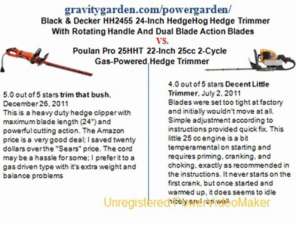 Black & Decker HH2455 24-Inch HedgeHog Hedge Trimmer With Rotating Handle And Dual Blade Action Blades  vs Poulan Pro 25HHT 22-Inch 25cc 2-Cycle Gas-Powered Hedge Trimmer