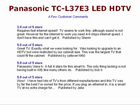Panasonic TC-L37E3 LED HDTV - Review of “Panasonic TC-L37E3 LED HDTV”