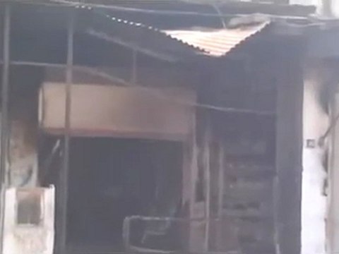 فري برس ريف حماه المحتل حرق محل احد الناشطين في قلعة المضيق 1 4 2012