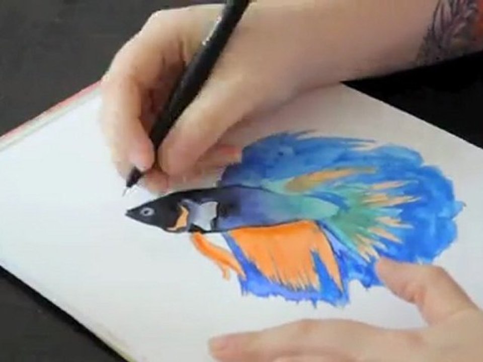 Peinture aquarelle poisson (betta / combattant)