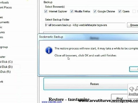 Browsers bookmarks backup - Firefox, Chrome, Opera, Internet Explorer restore
