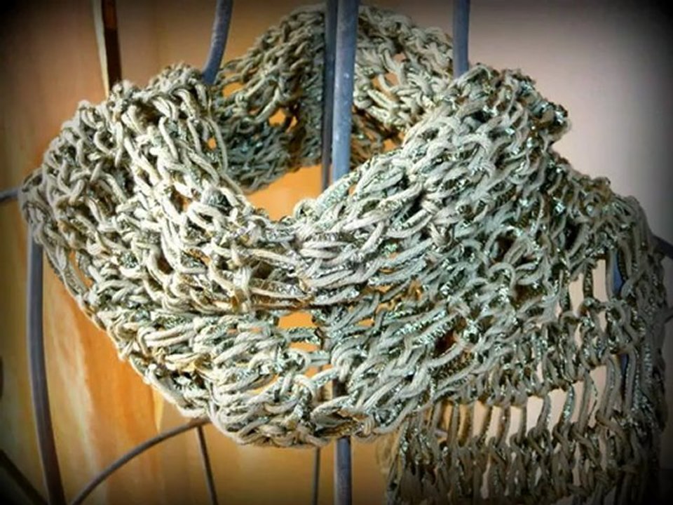 Echarpe coton verte à franges