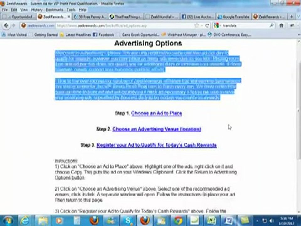 como poner un anuncio en Facebook de ZeekRewards  para calafical