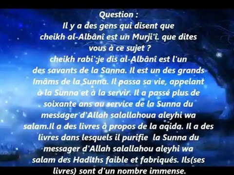 cheikh rabi' sur cheikh al albani et l'irja
