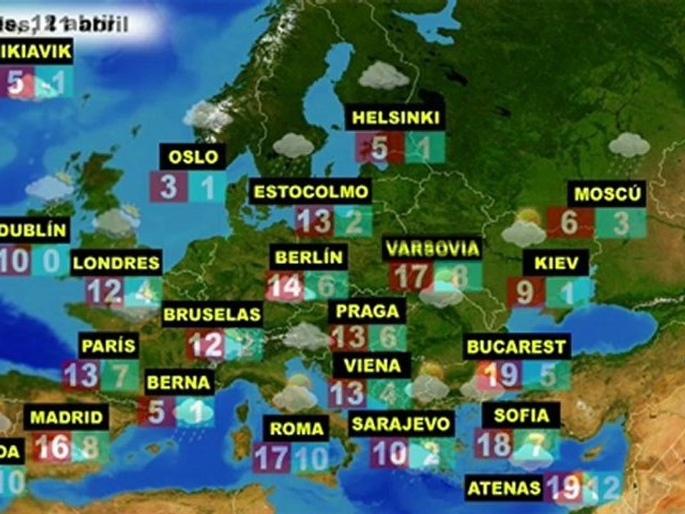 El tiempo en Europa, por países, previsión miércoles 11 y jueves 12  de abril