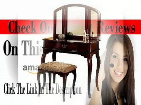 Queen Anne Style Cherry Finish Wood Vanity Set - Table, Bench & Mirror