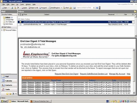 Spam Digest Message - Inter Engineering Secure Email Managed Services