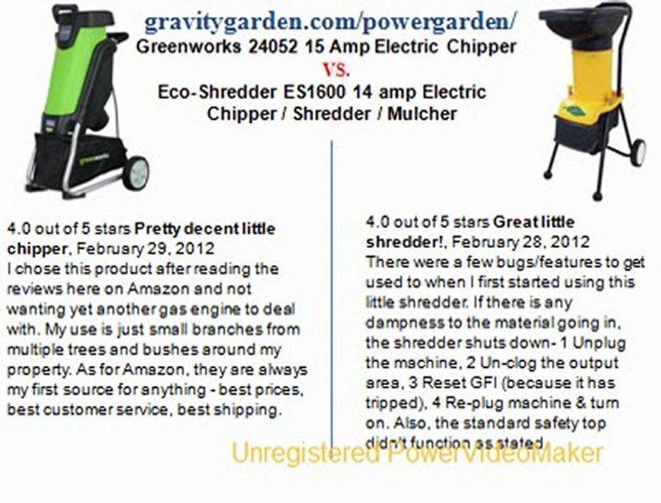 Greenworks 24052 15 Amp Electric Chipper vs. EcoShredder ES1600 14 amp