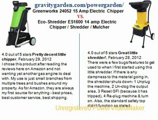Greenworks 24052 15 Amp Electric Chipper vs. Eco-Shredder ES1600 14 amp Electric Chipper shredder mulcher