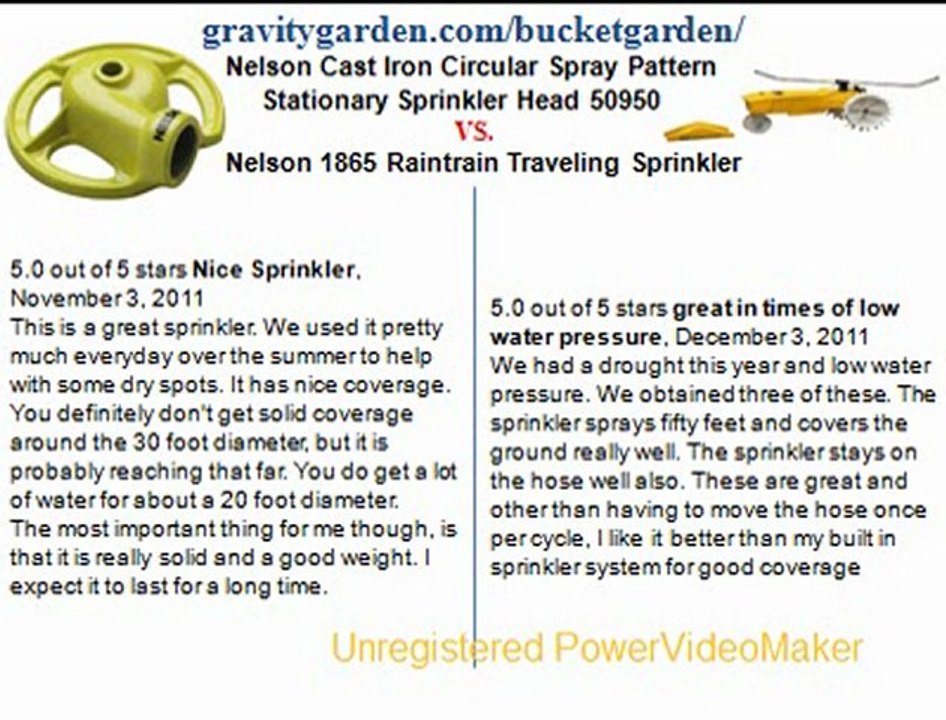 Nelson Cast Iron Circular Spray Pattern Stationary Sprinkler Head 50950 vs.Nelson 1865 Raintrain Traveling Sprinkler