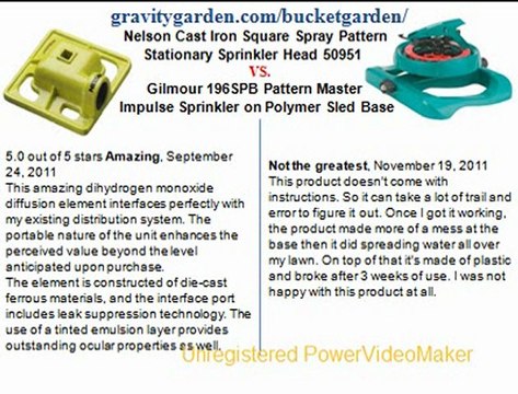Nelson Cast Iron Square Spray Pattern Stationary Sprinkler Head 50951 vs.Gilmour 196SPB Pattern Master Impulse Sprinkler on Polymer Sled Base