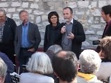 Eric Doulcier, sa suppléante Geneviève Blanc et  les viticulteurs de Quissac recoivent José Bové le 11 avril 2012