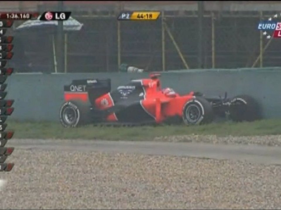 Formula 1 Chine 2012 FP2 Crash Glock en francais (Eurosport)