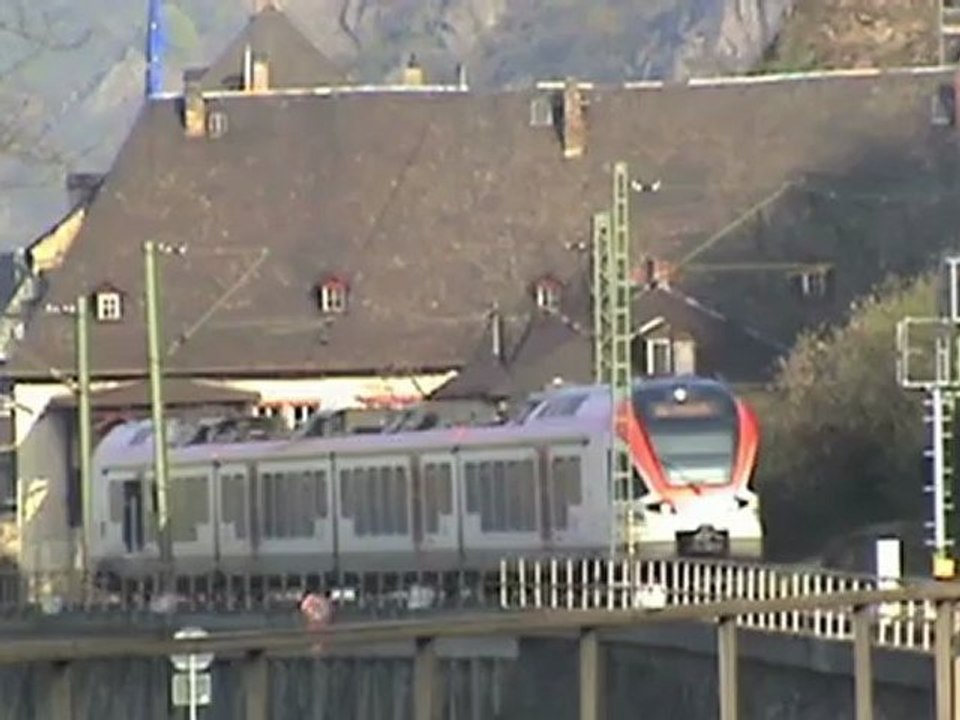 Züge bei Braubach am Rhein, ERS 189, SBB Cargo Re482, 145, 2x 185, 3x 428